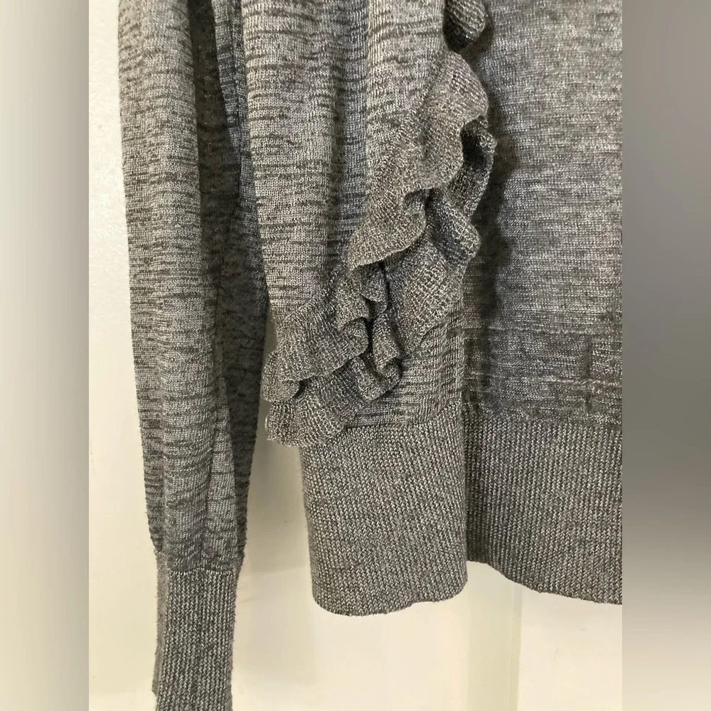 J crew gray ruffle cardigan poly/nylon/alpaca/merino wool blend Small